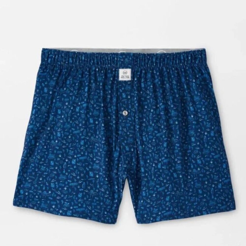 Peter Millar Badlands Bluff Performance Boxer Short Size 2XT Novelty Print Navy